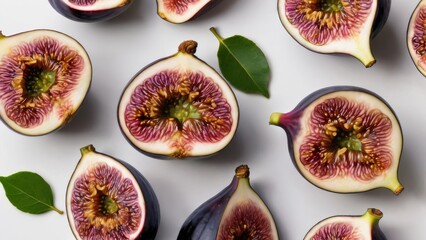 Ripe figs on white background. Top view, flat lay