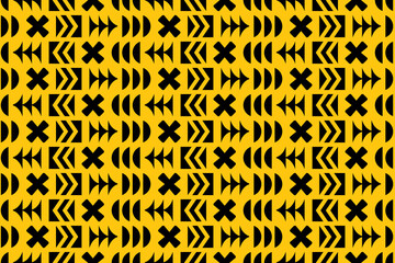 Abstract seamless geometric pattern in black and yellow colors. Simple minimalistic modern repeating pattern with flat geometric elements.