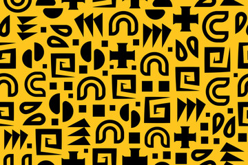 Abstract seamless geometric pattern in black and yellow colors. Simple minimalistic modern repeating pattern with flat geometric elements.