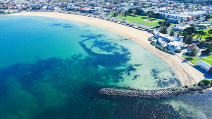 Naklejka premium Williamstown beach from above in Melbourne, Australia, wavy sea lines