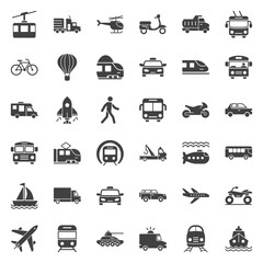 Transport icons set in flat style. Transportation vector illustration on isolated background. Vehicle sign business concept.