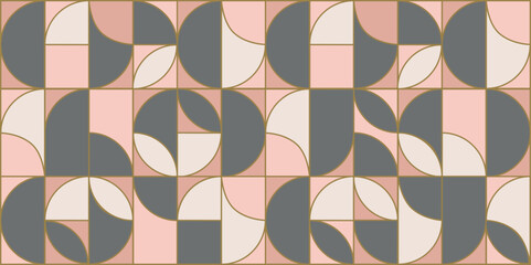 Abstract pattern with geometric shape. Minimalism, flat design. Colorful mosaic, gold line - 783093573