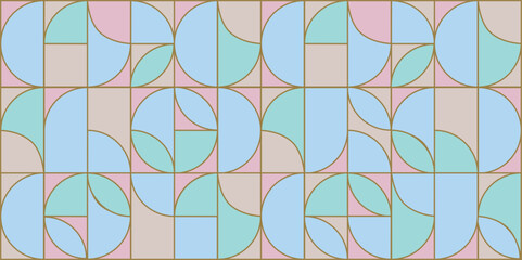 Abstract pattern with geometric shape. Minimalism, flat design. Colorful mosaic, gold line - 783093589