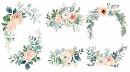 watercolor, florals, botanical, graphics, invitation, pastel, blooms, romantic, greenery, bouquets, vintage, wedding, elements, bridal, illustrations