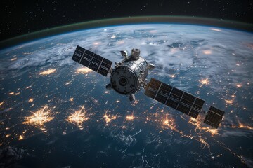 Military satellite orbiting and patroling surface of the Earth, monitoring military programs and activities of different countries around the clock