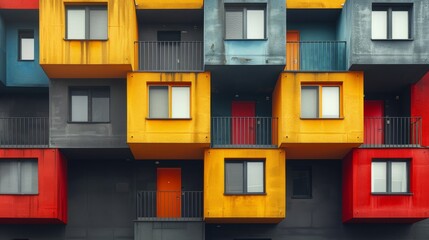 Geometric pattern of apartment colorfull balconies