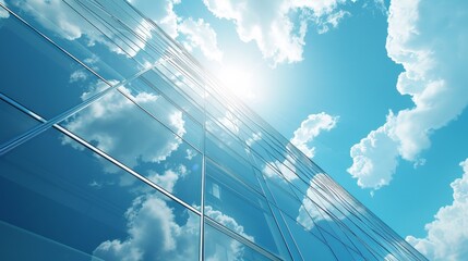 A picture of a building with clouds and the sun in it, AI