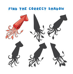 Mini games for children. preschoolers. Find the right shadow. Picture with squid. Games 3-4 years. Mini games for children. preschoolers. Development of logic in children. © Natallia
