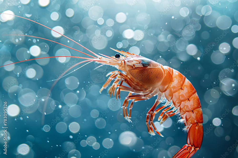 Wall mural shrimp on blue underwater background