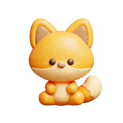 3D cute fox, Cartoon animal character, 3D rendering.