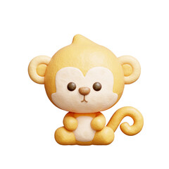 3D cute monkey, Cartoon animal character, 3D rendering.
