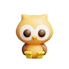 3D cute owl, Cartoon animal character, 3D rendering.
