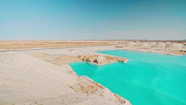 Siwa Oasis Egypt Salt Lake . Natural Salt water lake in desert. Oasis in Siwa, Egypt. Tourism spot in Egypt. Blue deep hole