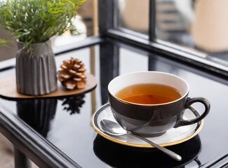 Tea cup served in the morning at home