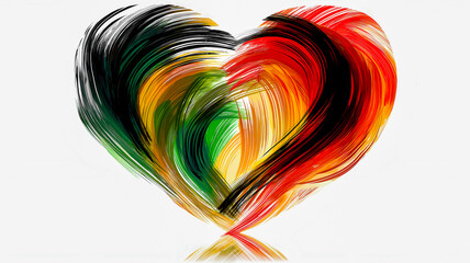 Abstract watercolor red, black, green and orange heart on a white background. The concept of the day of the abolition of slavery in America, June 19, freedom, heritage and culture.