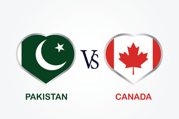 Pakistan Vs Canada, Cricket Match concept with creative illustration of participant countries flag Batsman and Hearts isolated on white background