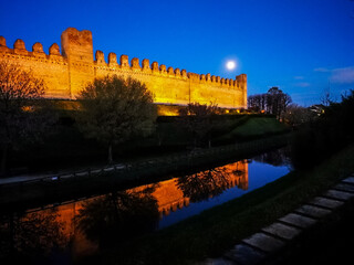 Evening background on the medieval walls in Cittadella, Padua, Italy