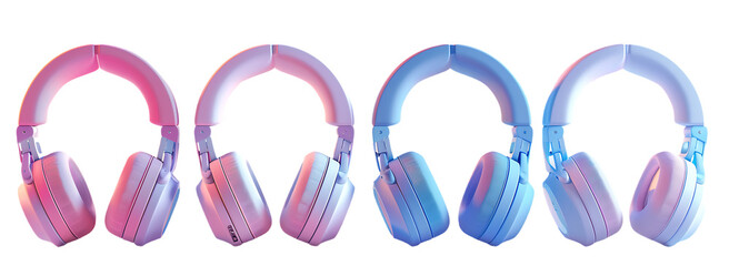 3D realistic headphones in multiple poses isolated on a white background