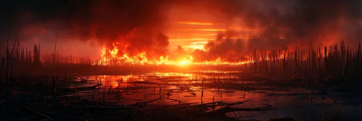 Tuinposter vast hellscape where fire is visible, beautiful and eerie landscapes. Generative AI © Лилия Захарчук