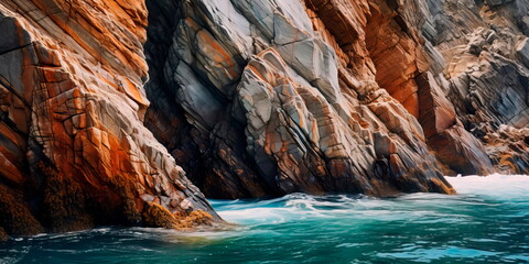 Coastal cliffs and shorelines, highlighting the intricate patterns created by waves and rock ,...