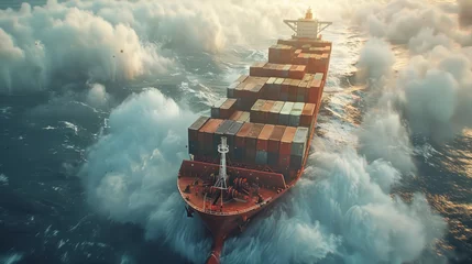 Fotobehang close shot of container ship is flying in air with clouds like sea waves  " ai genarated " © Shaji