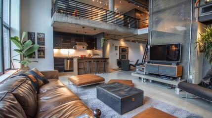 Obraz na płótnie Canvas Modern Loft Apartment Interior with Spacious Design