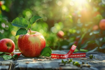 Healthy Lifestyle Concept: Apples and Waist Measurement Tape