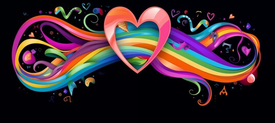 A Colorful Heart and Rainbow Swirl Illustration Symbolizing Love and Joy