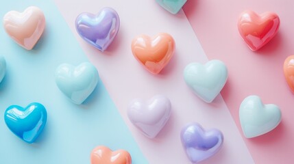 Fototapeta premium happy Mother day card with colored hearts on pastel background