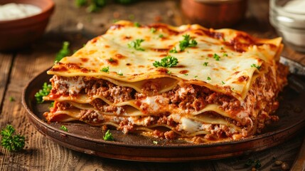 Homemade Classic Lasagna with Melted Cheese and Herbs