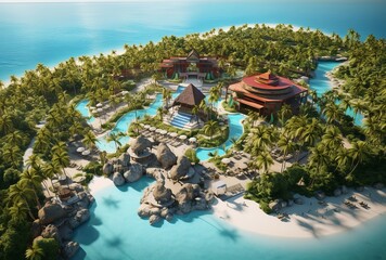 Aerial shot reveals tranquil summer landscape, winding road amidst green forests and shimmering blue lake.