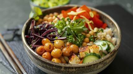 Colorful Vegetarian Buddha Bowl with Fresh Veggies and Grains