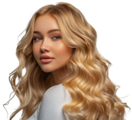 Woman with flowing blonde hair cut out png on transparent background