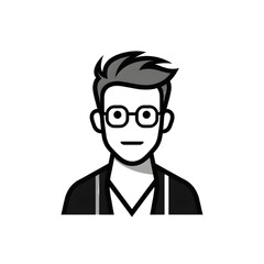 Man face black linear cartoon icon of user isolated on transparent background