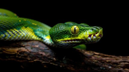 Vibrant Green Tree Python Coiled on Branch