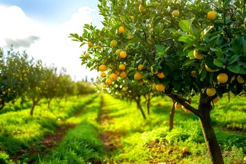 Lemon trees in a citrus grove in Sicily in Italy