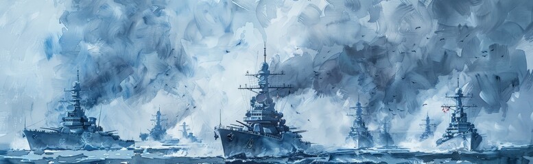 Watercolor painting of a warship. A warship is a ship that was built for use in warfare. Warships will be
 built completely different from merchant ships. Use for wallpaper, posters, postcards.