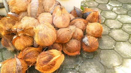 Pile of copra, dried coconut with its shell