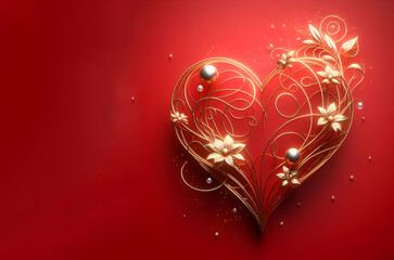 Red Heart shapes for valentines day background, generative ai