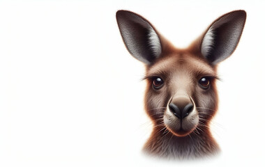 Obraz premium Young kangaroo front closeup portrait on white isolated background Wild cute kangaroo baby portrait Generative AI illustration, generative ai