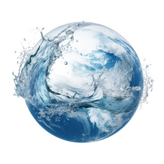 Water wave earth globe isolated on transparent background