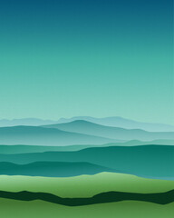 abstract simple mountain blue and green landscape with grain gradient effect. vector art mountains