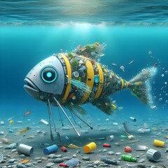 바다속 쓰레기를 치우는 환경 로봇 - obrazy, fototapety, plakaty