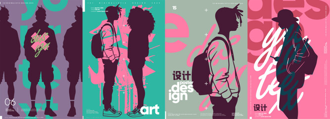 Modern vector posters blending silhouetted figures with fluid typographic designs in a fresh, youthful color scheme.