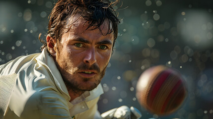 Cricket Bowler Delivering High Speed Ball in Intense Match on Field