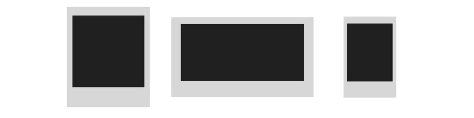 Obraz premium Photo frames realistic. Empty white photos frame vintage with adhesive tapes. Images different forms on wall, blank retro memory album.