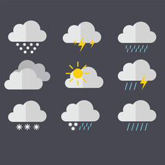 Weather icon set. Weather icons for web. Forecast weather flat symbols