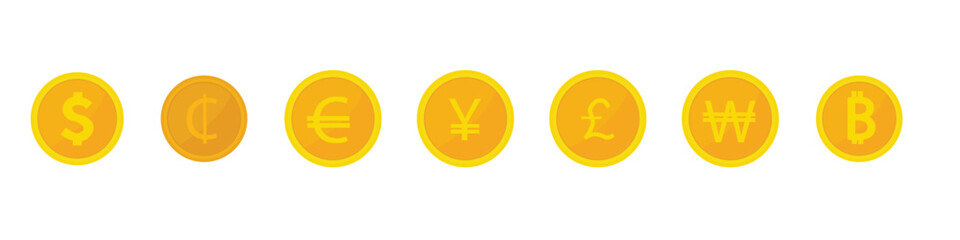 Obraz premium Money icons set. DOLLAR, EURO, POUND, BITCOIN. Coin symbol set. Internet money flat icons