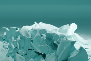 3d render of crumpled up pile or pastel bluw fabric