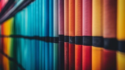 A close up of a row of colorful pencils in an office, AI
